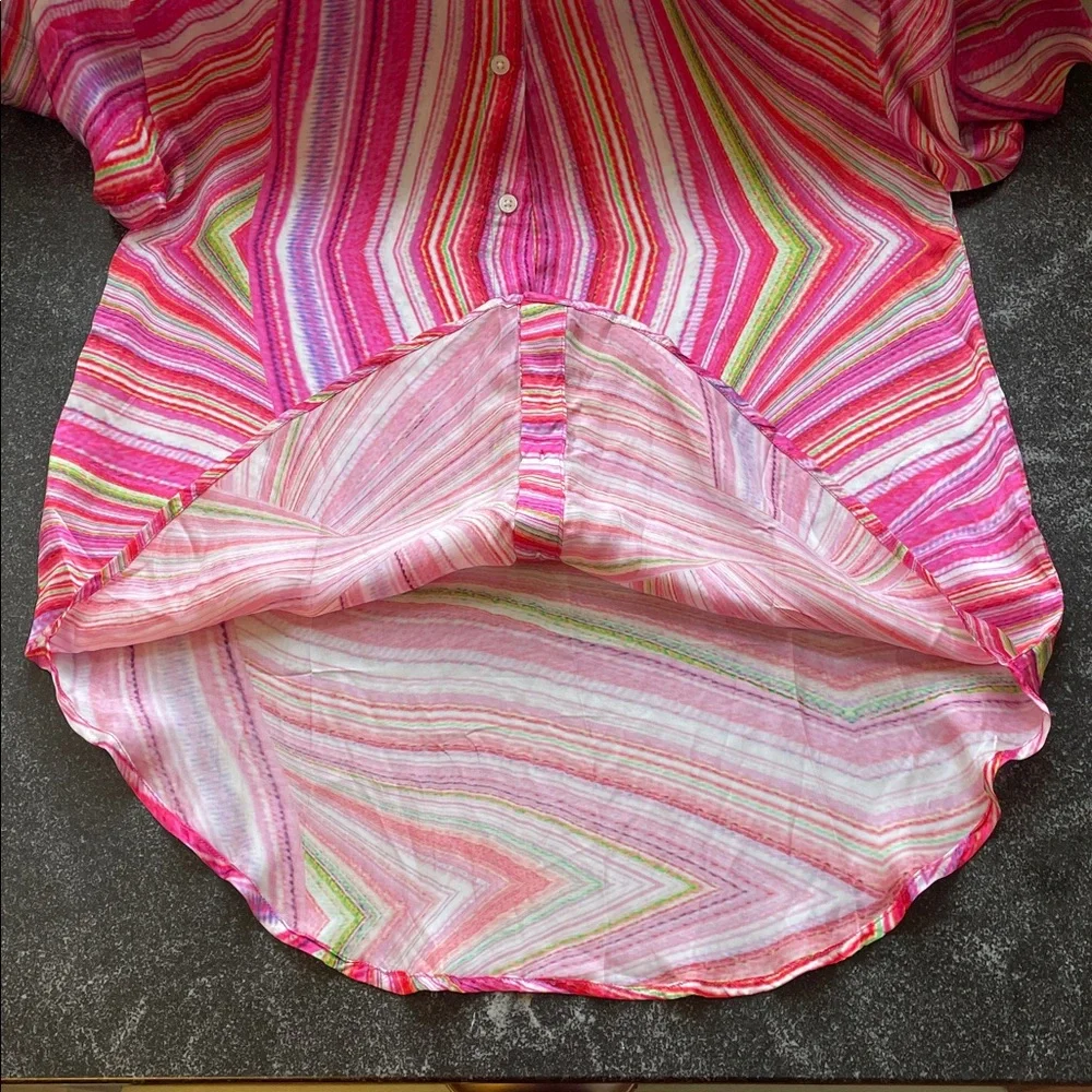 NWT Frankie’s Bikinis Fifi Medium (M) Cover Up/ Button Down Striped Pink Green